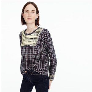 Jcrew Gold Embroidered plaid shirt